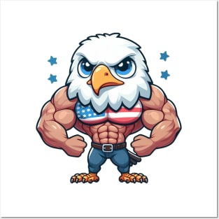 USA Muscular Bald Eagle Illustration Posters and Art